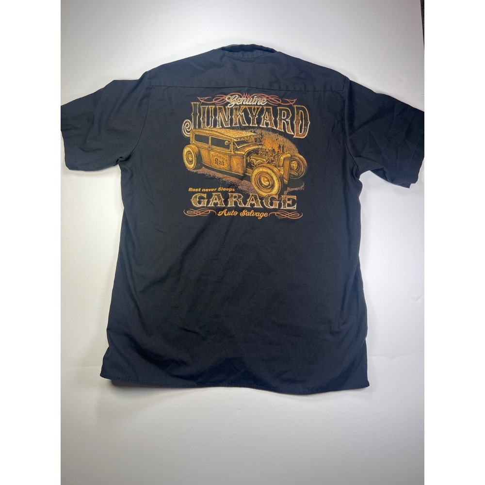 Dickies Work Shirt Mens L Black Junkyard Garage Hot Rod Graphic Short Sleeve
